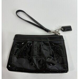 COACH Black Patent Leather Signature C Clutch Wristlet Purse